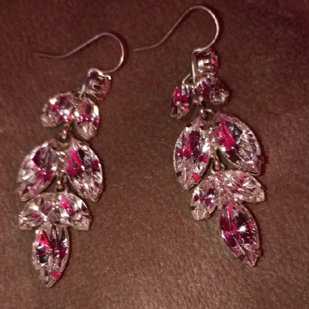 Elegant Silver and  Clear Stone Drop Earrings